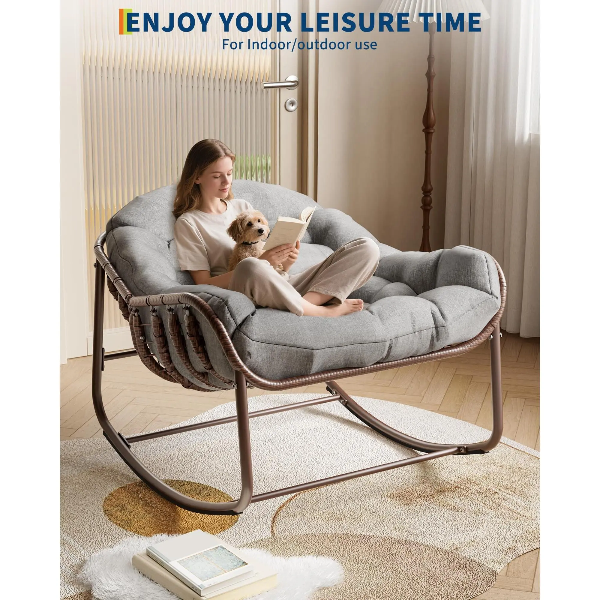 Oversized Rocking Papasan Egg Chair Grey Brown - Image 8