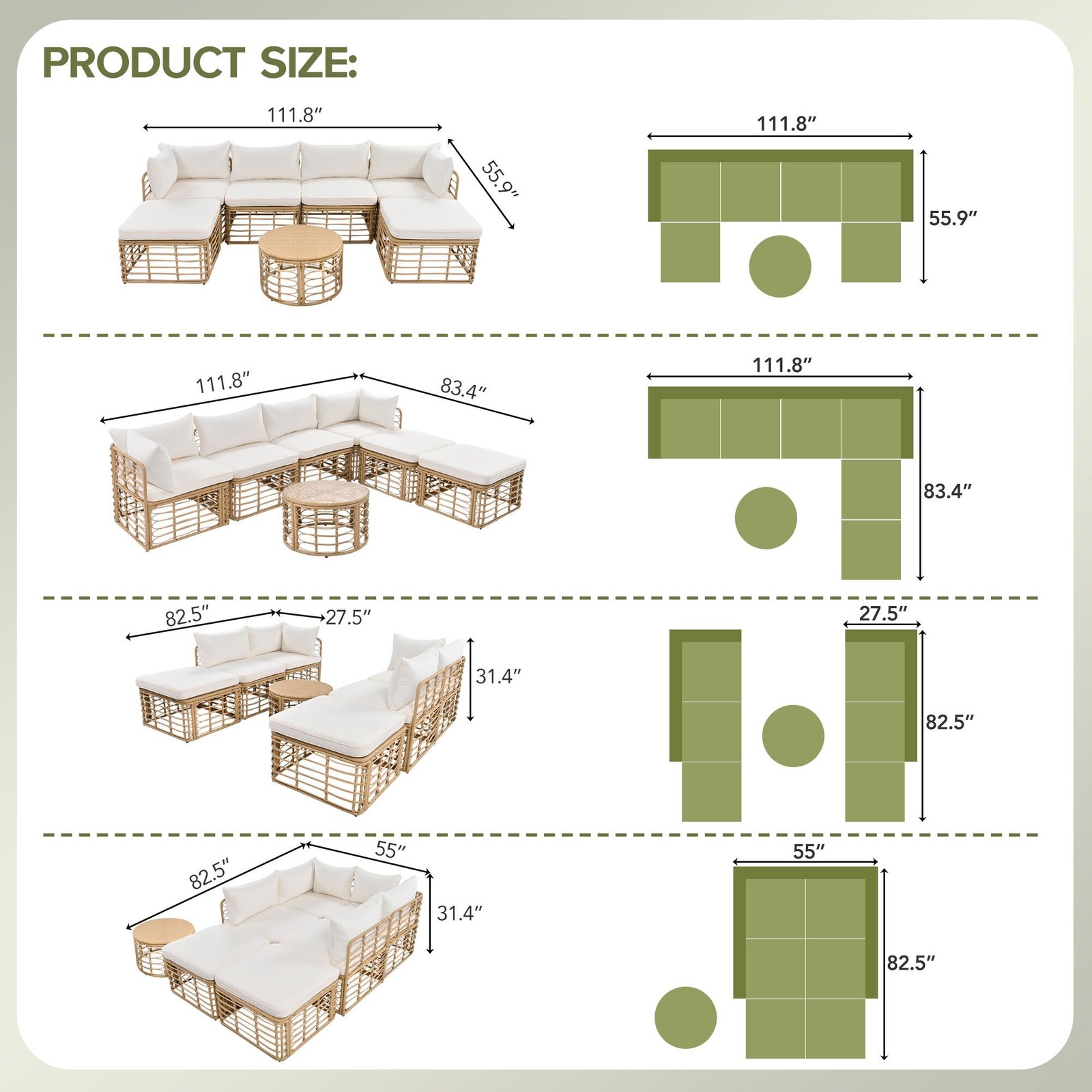 7-Piece Modular All-Weather Rattan Sectional Set with Round Woven Coffee Table by Leisure Zone - Image 12