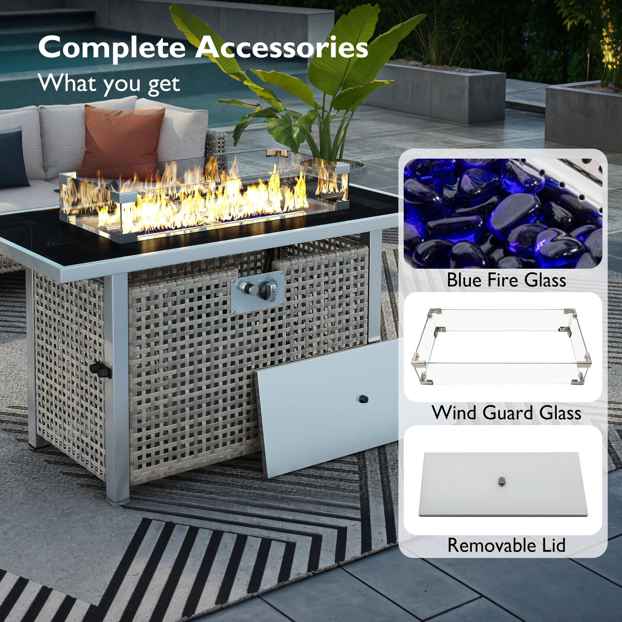 8-Piece Outdoor Patio Furniture Set with 60,000 BTU Propane Fire Pit Table by Leisure Zone - Image 14