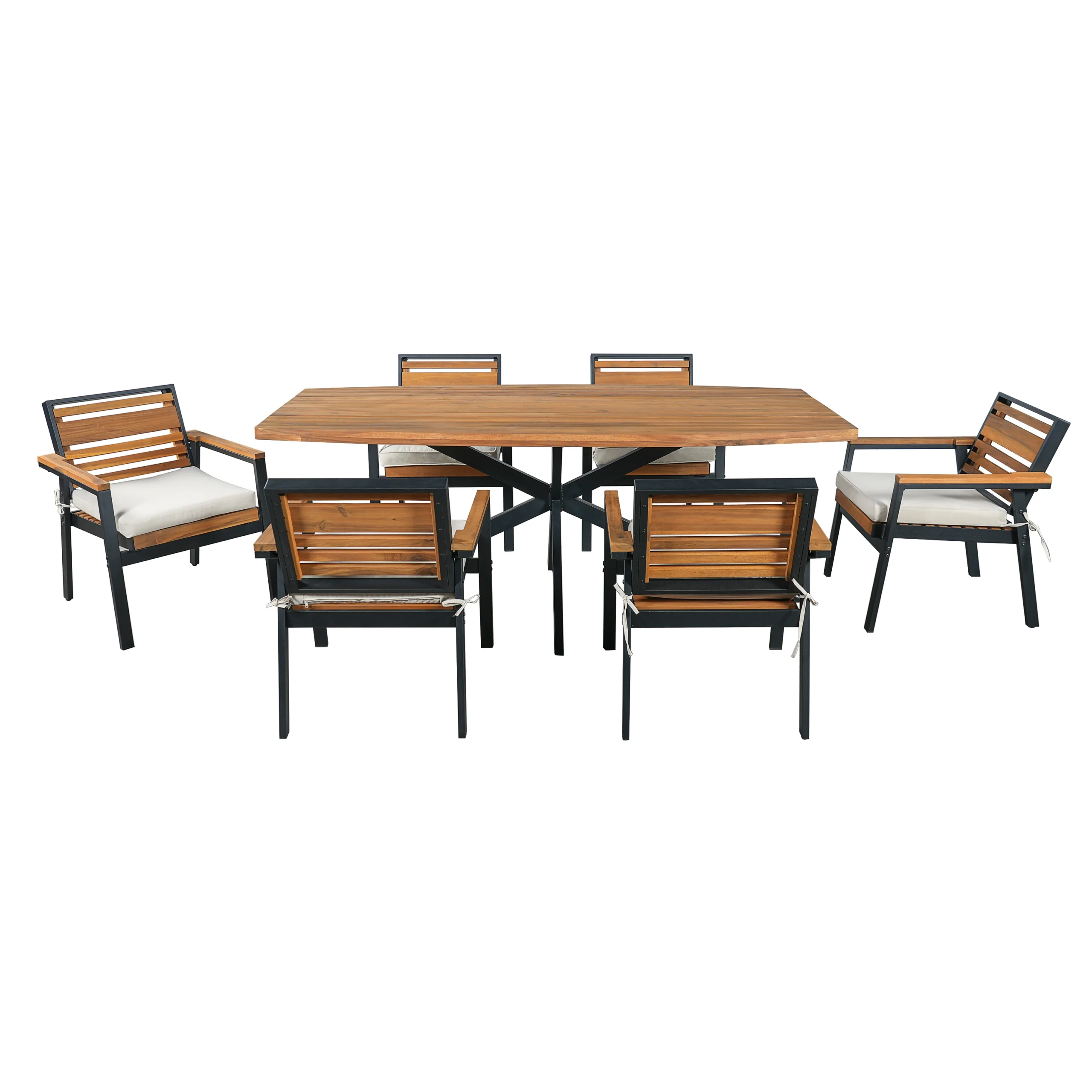 7-Piece Acacia Wood Patio Dining Set with X-Base Table & Cushioned Chairs by Leisure Zone - Image 4