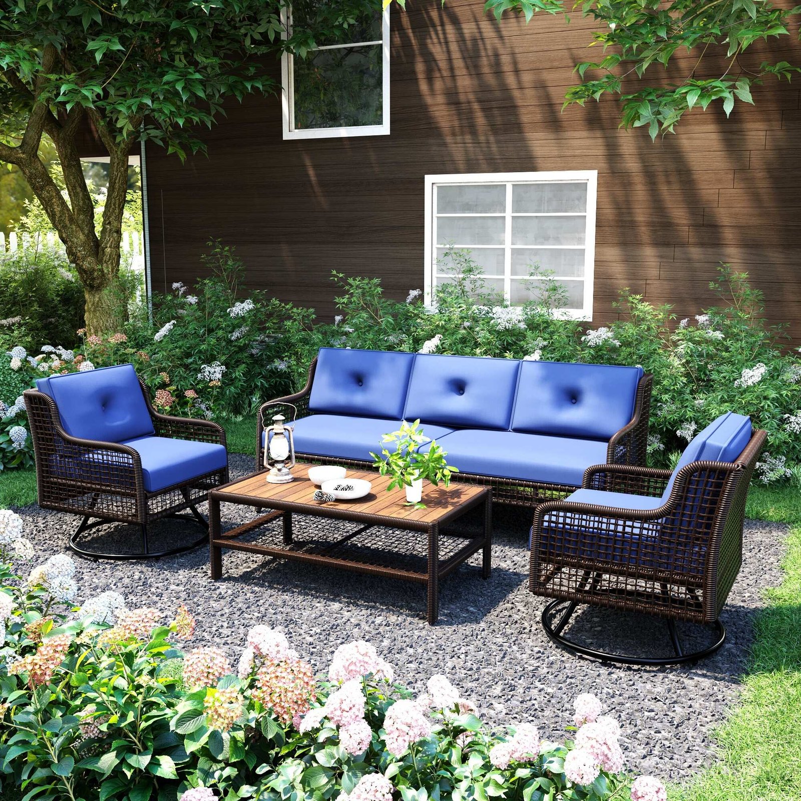 Leisure Zone 4-Piece Outdoor Patio Set with 360° Swivel Lounge Chairs - Image 11