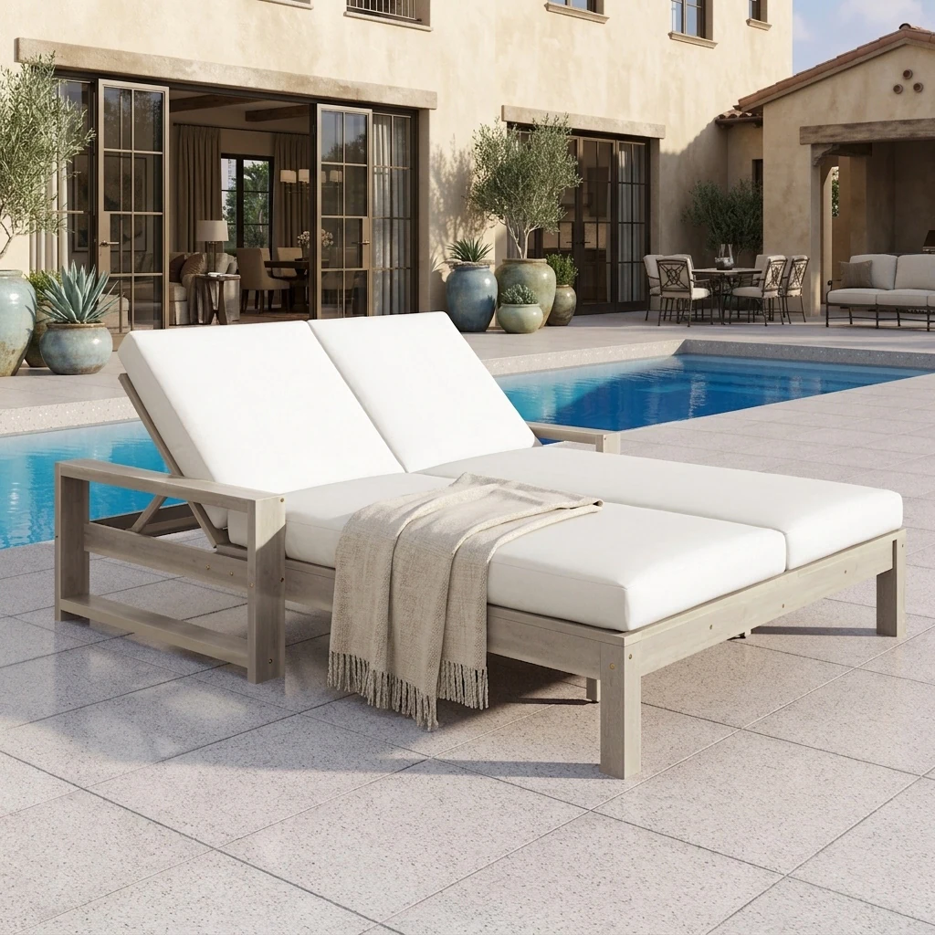 Outdoor Double Chaise Lounge Chair with Dual 5-Position Backrests by Leisure Zone - Image 14