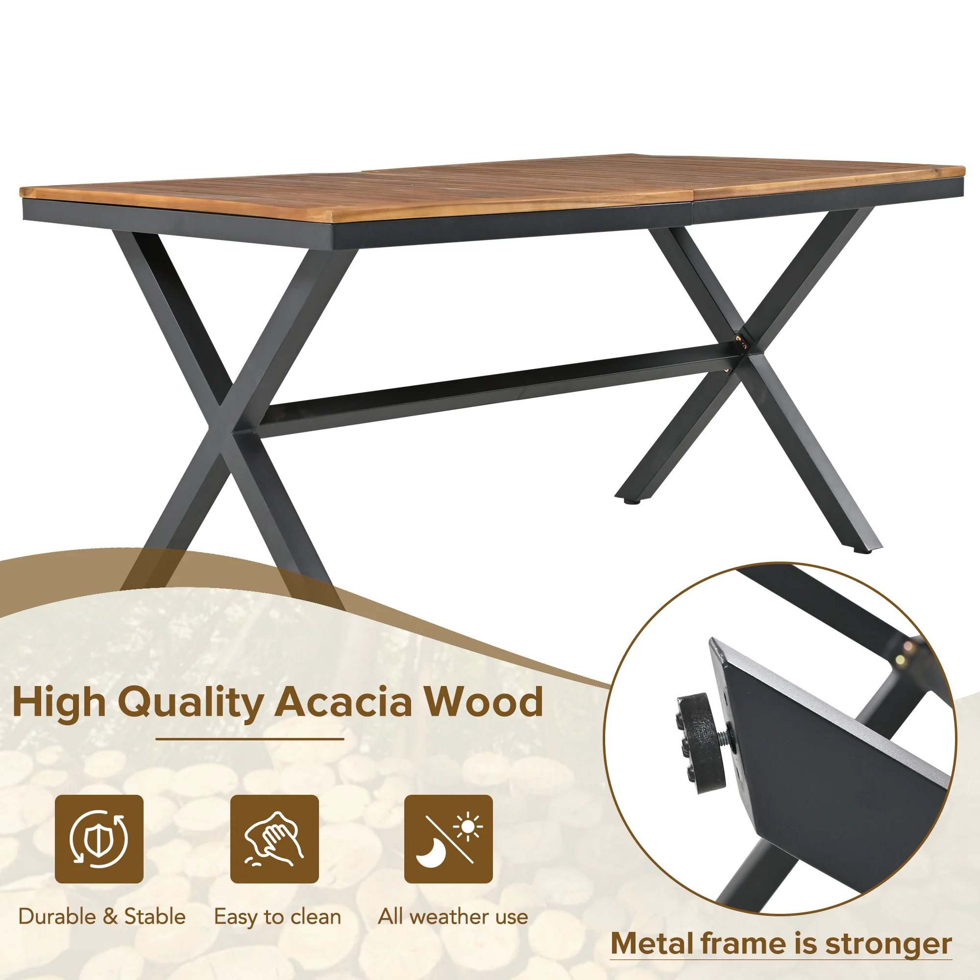 7-Piece Patio Dining Set with Acacia Wood Table and Ergonomically Designed Chairs by Leisure Zone - Image 15