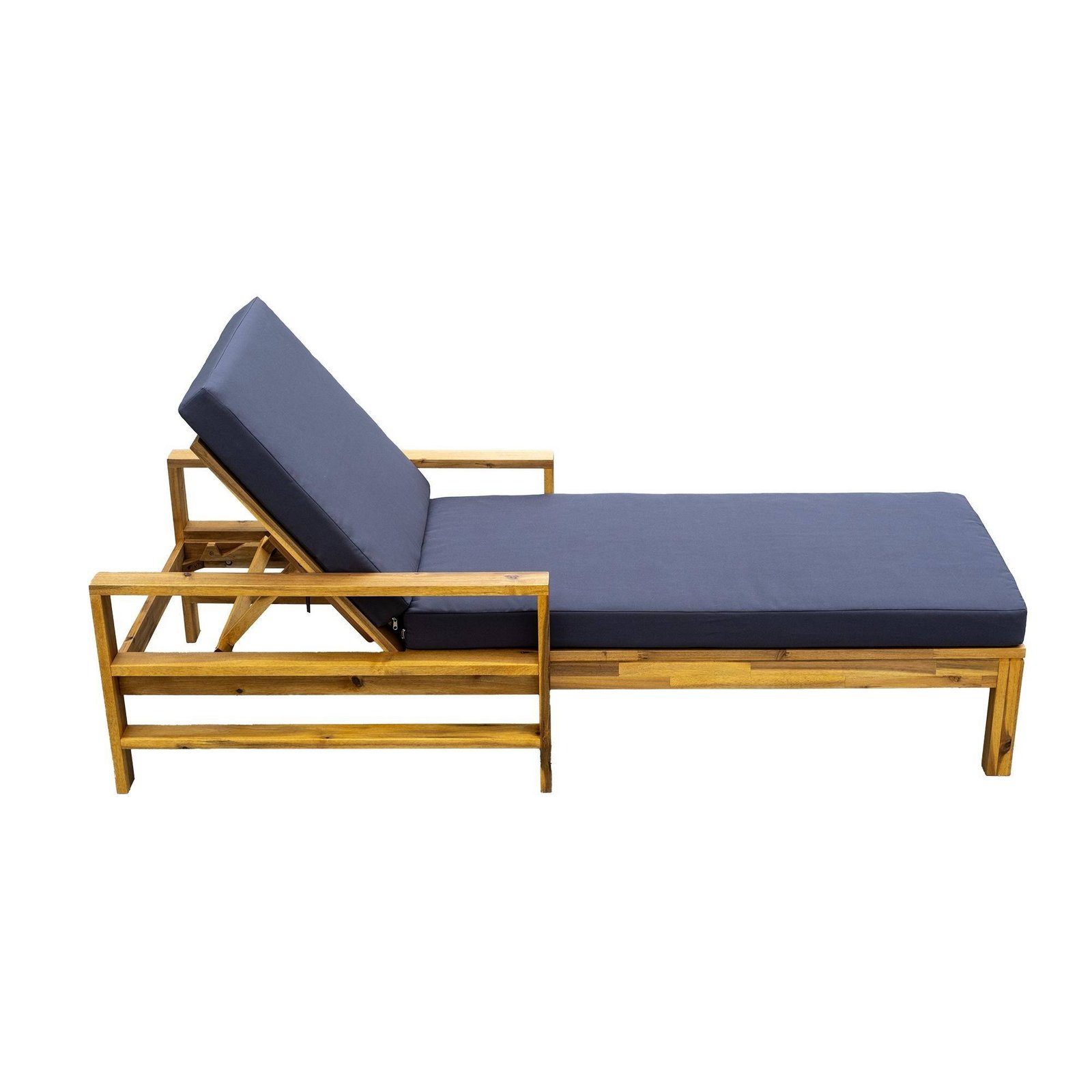 Acacia Wood Outdoor Chaise Lounge Chair with Adjustable Backrest by Leisure Zone - Image 10