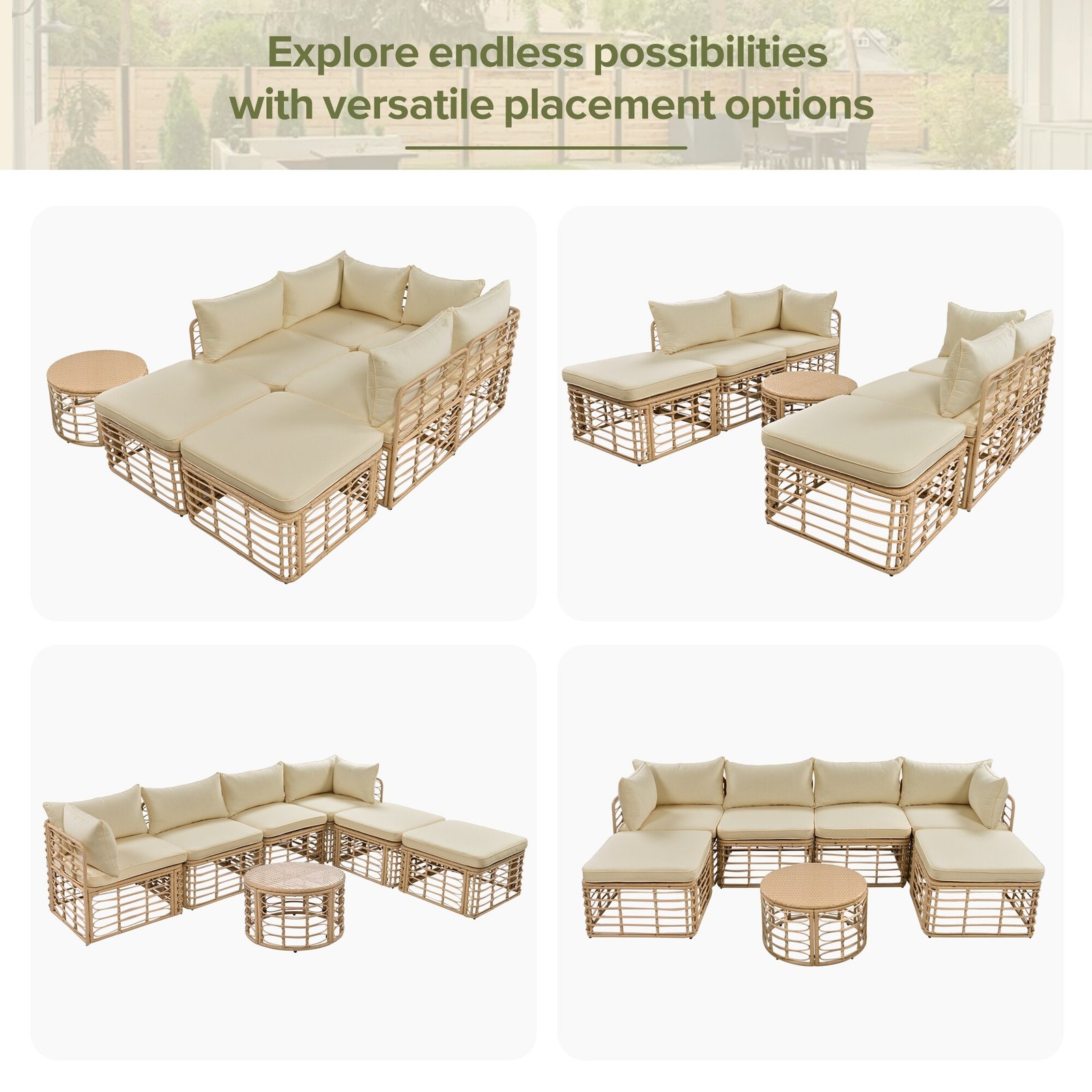 7-Piece Modular All-Weather Rattan Sectional Set with Round Woven Coffee Table by Leisure Zone - Image 19