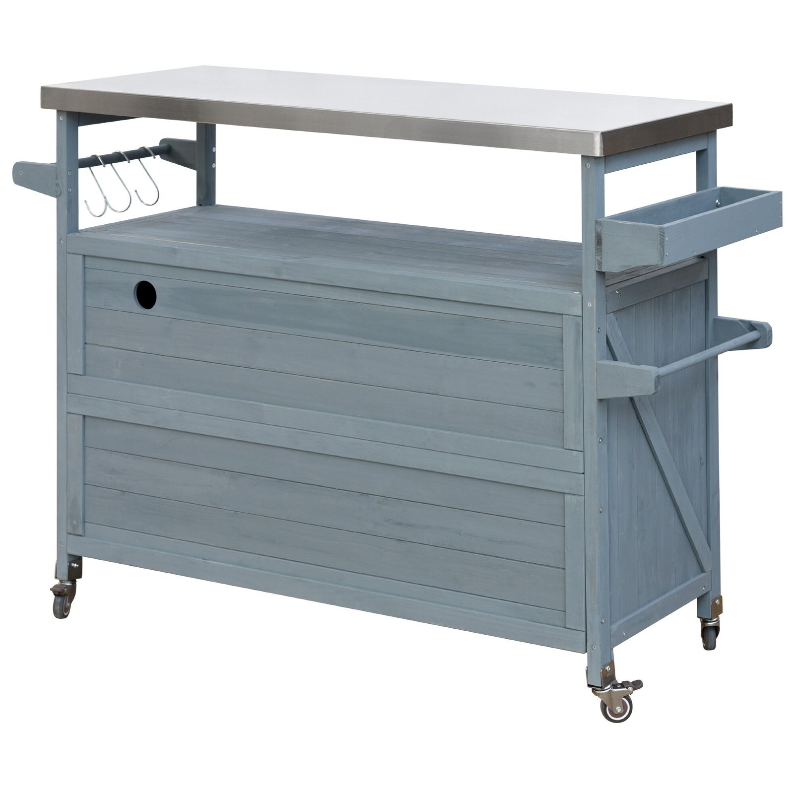 Farmhouse Solid Wood Outdoor Kitchen Island with Rolling Bar Cart & Storage Cabinet by Leisure Zone - Image 20