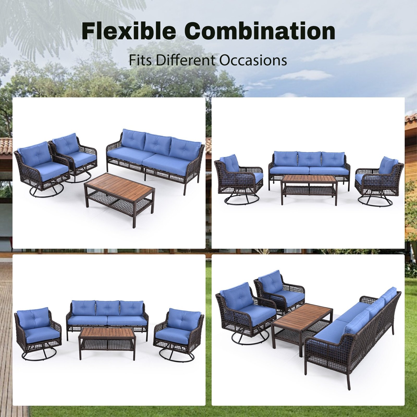 Leisure Zone 4-Piece Outdoor Patio Set with 360° Swivel Lounge Chairs - Image 15