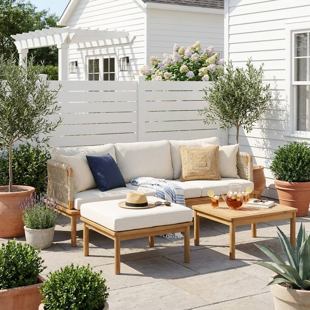Acacia Wood Patio Sofa Set with Handwoven Rope Arms by Leisure Zone - Image 15