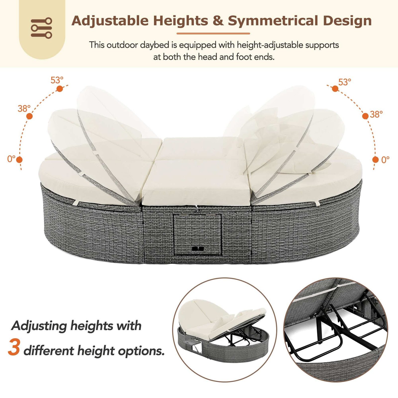 Outdoor Sun Bed Patio 2-Person Daybed with Cushions and Pillows by Leisure Zone - Image 6