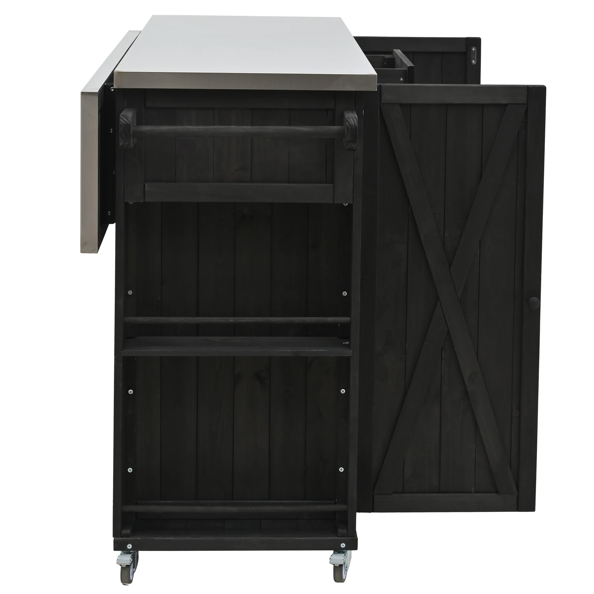 Outdoor Kitchen Island with Foldable Stainless Steel Countertop & Storage by Leisure Zone - Image 24