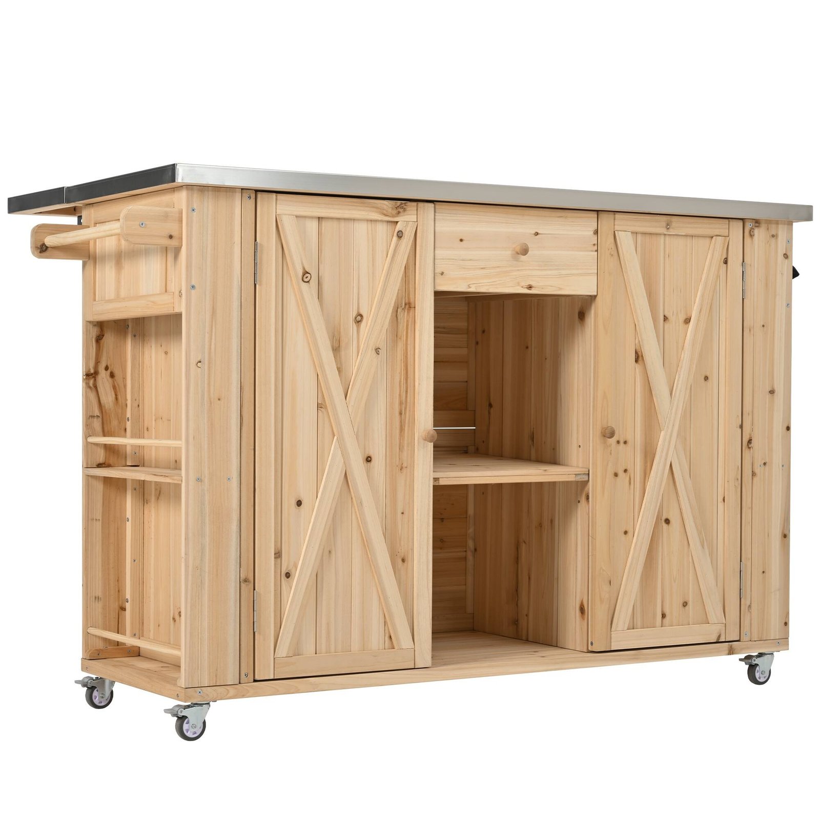 Outdoor Kitchen Island with Foldable Stainless Steel Countertop & Storage by Leisure Zone - Image 3