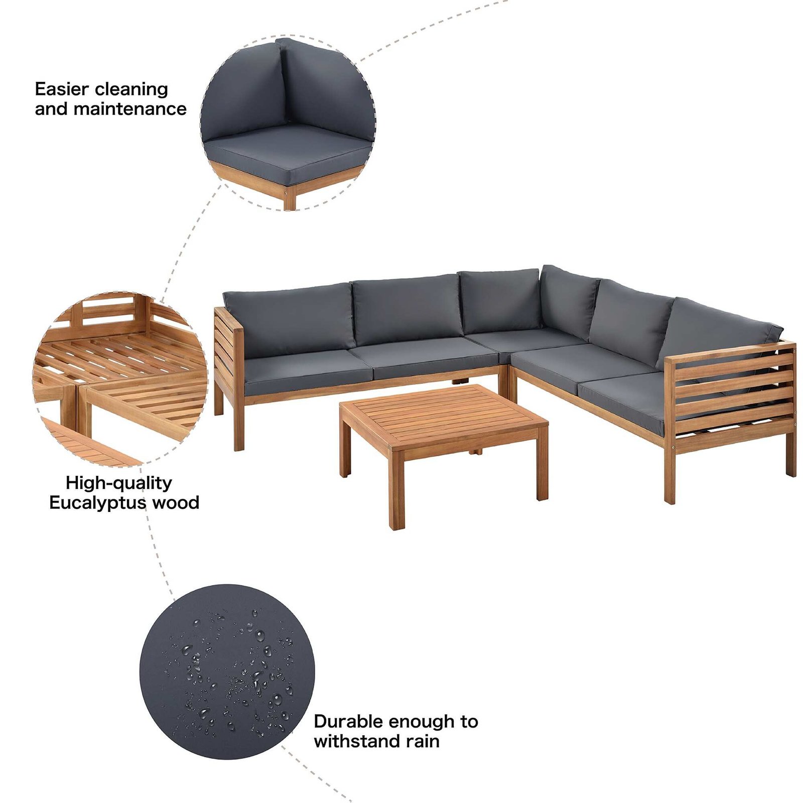 Acacia L-Shape Outdoor Conversation Set by Leisure Zone - Image 18