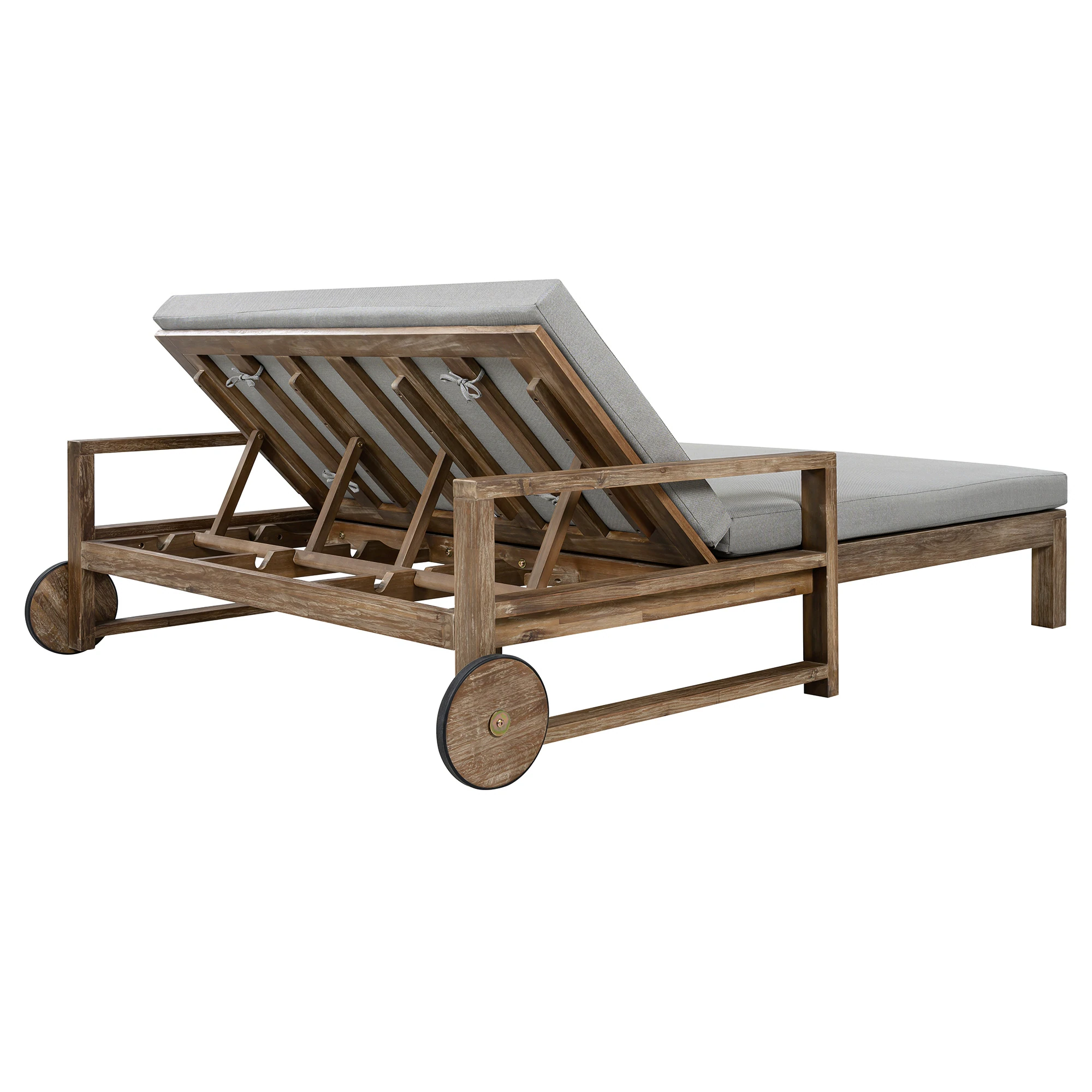 Farmhouse Acacia Wood Double Outdoor Sunbed with Adjustable Backrest by Leisure Zone - Image 16