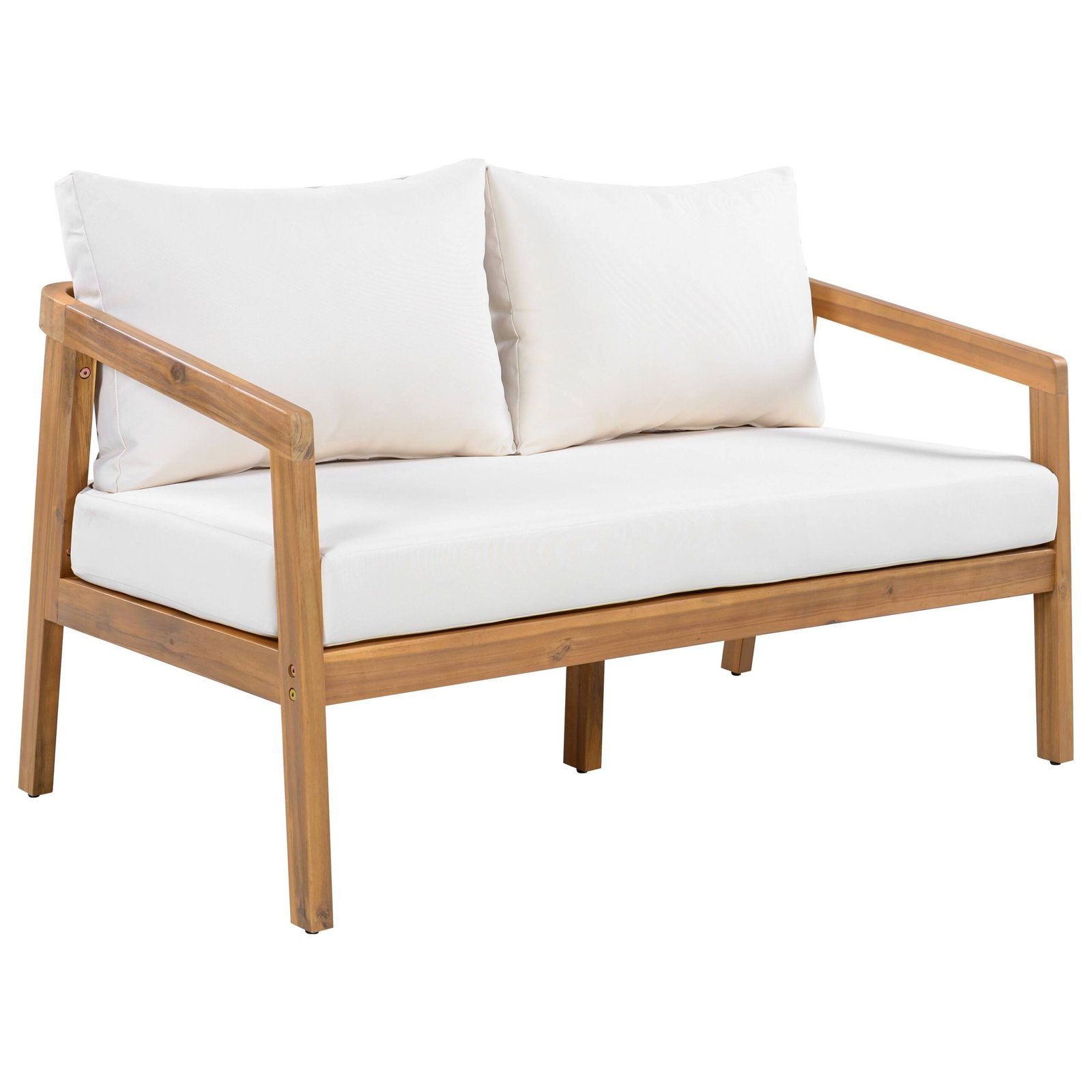 Acacia Wood Patio Loveseat Sofa with Thick Cushions by Leisure Zone - Image 4