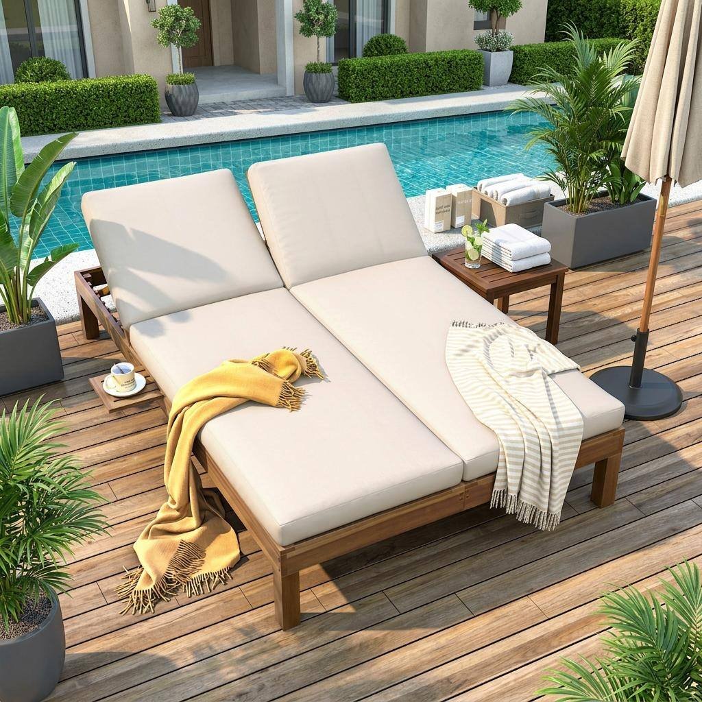 Elegant 5-Position Adjustable Double Chaise Lounge with Side Table by Leisure Zone - Image 3
