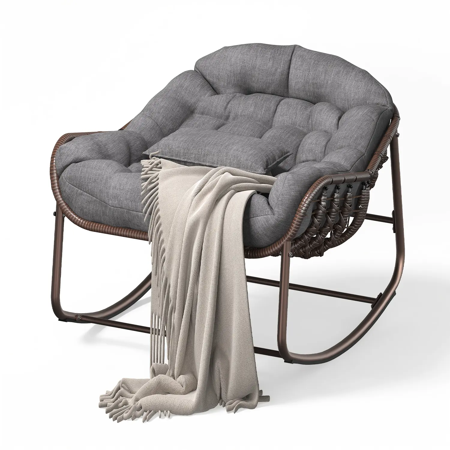 Oversized Rocking Papasan Egg Chair Grey Brown