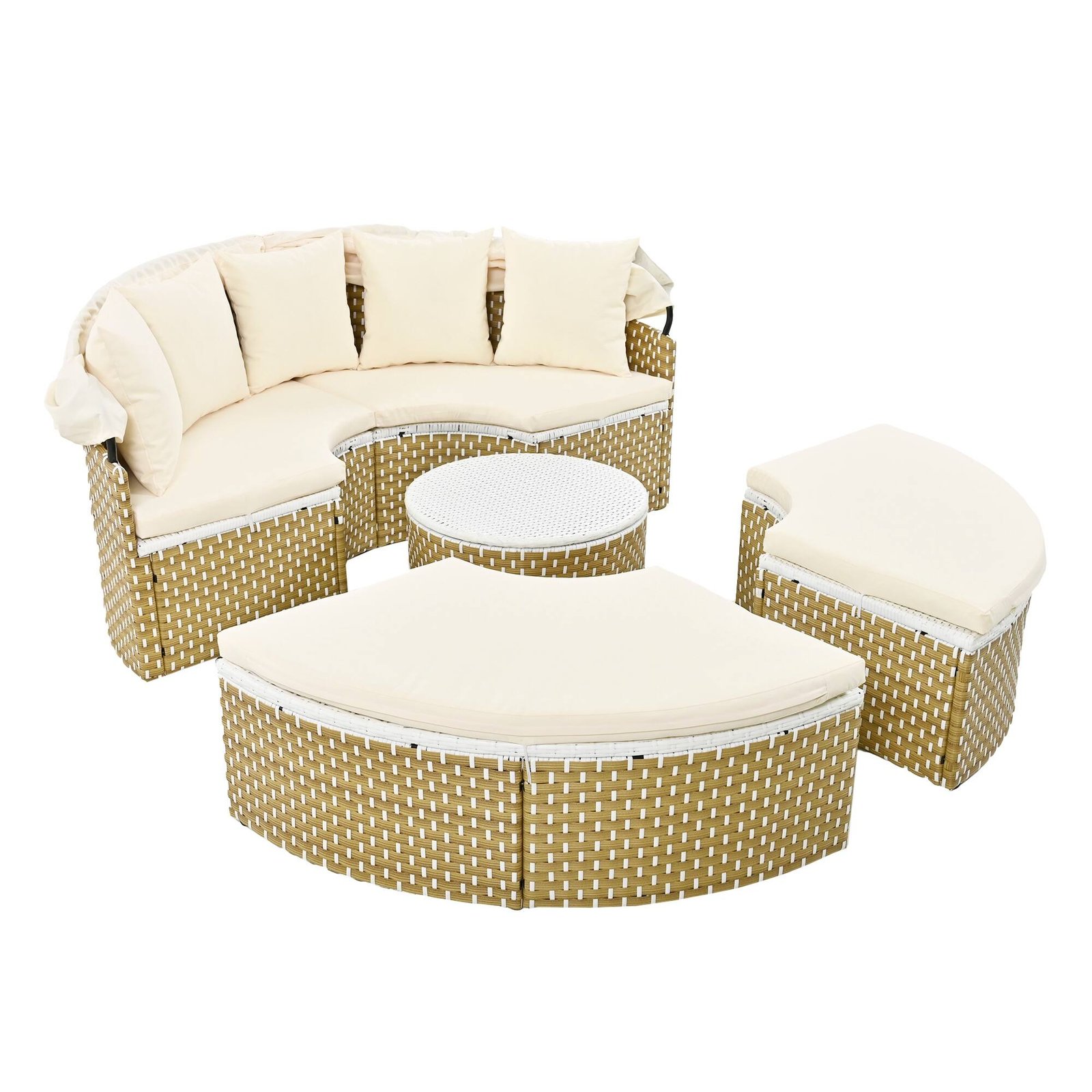 Patio Furniture Round Outdoor Sectional Sofa Set with Retractable Canopy by Leisure Zone - Image 8
