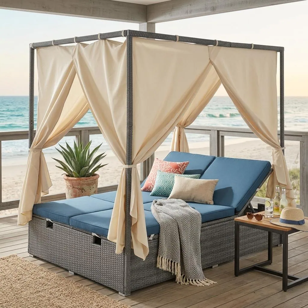 Adjustable Outdoor Sun Lounger with Canopy by Leisure Zone - Image 2
