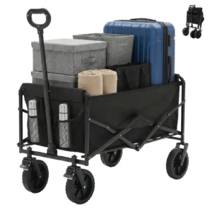 Sweetcrispy Collapsible Folding Wagon Push Cart - Oxford Cloth Quick-Fold Utility Trolley, 102L Large Capacity, 330 lbs Load Capacity, Wheels, Adjustable Handle, for Outdoor Camping, Beach Outings