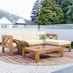 5-Piece Outdoor Acacia Wood Patio Sectional Sofa Set with Cushions by Leisure Zone