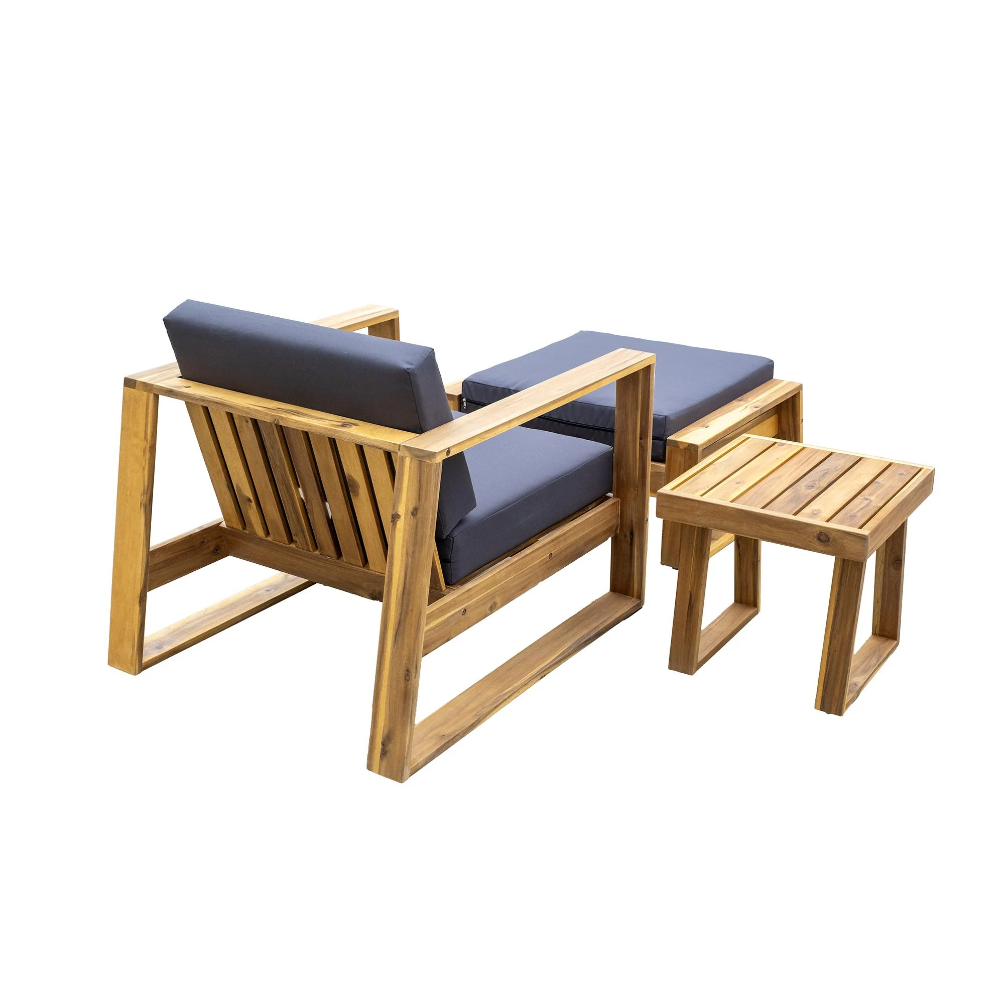 3-Piece Acacia Wood Outdoor Lounge Set with Ottoman and Side Table by Leisure Zone - Image 17