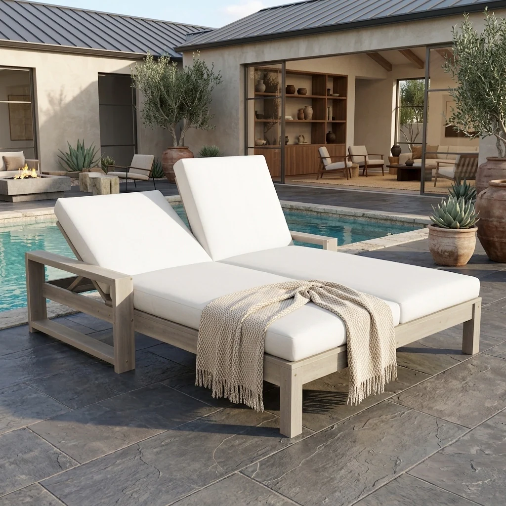 Outdoor Double Chaise Lounge Chair with Dual 5-Position Backrests by Leisure Zone