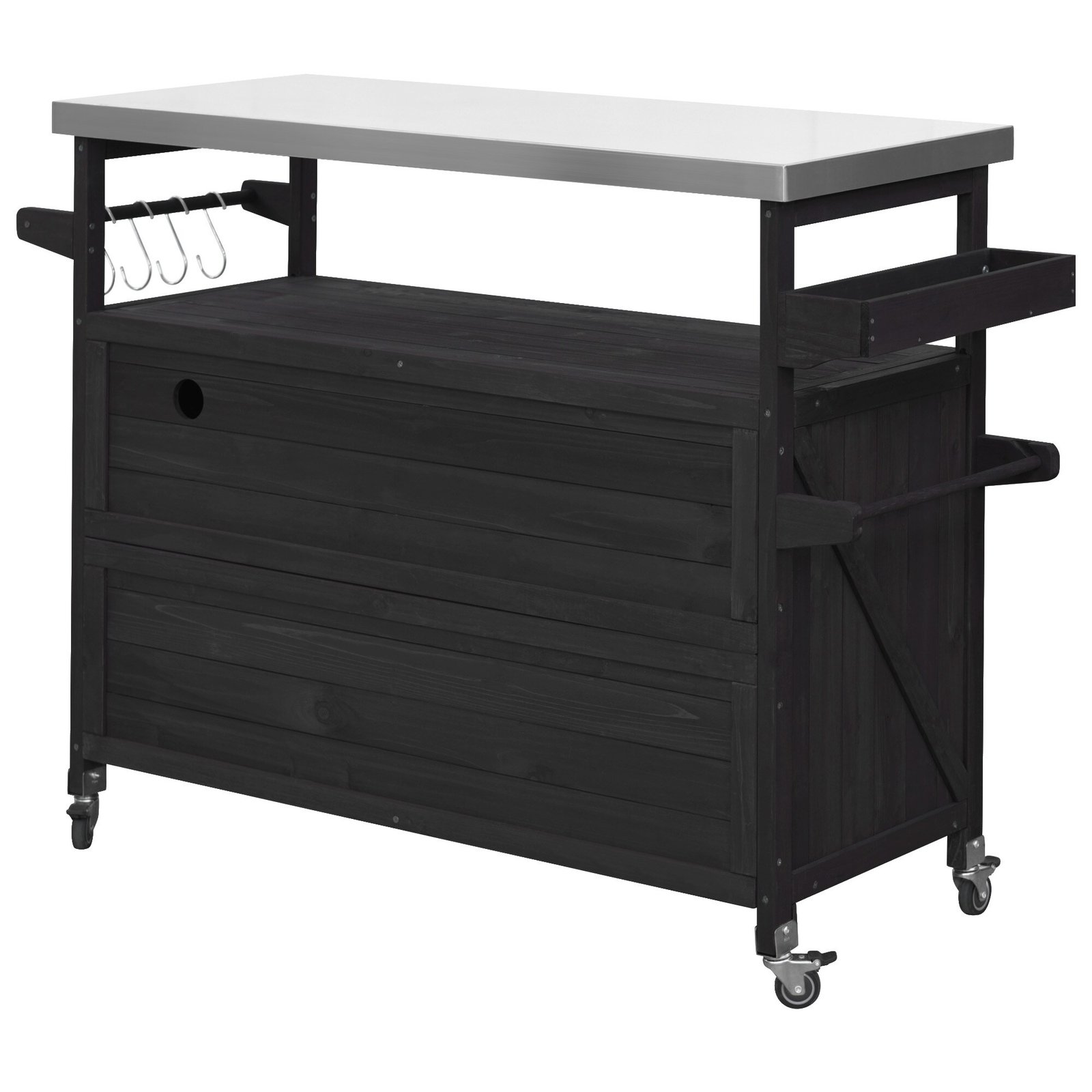 Farmhouse Solid Wood Outdoor Kitchen Island with Rolling Bar Cart & Storage Cabinet by Leisure Zone - Image 7