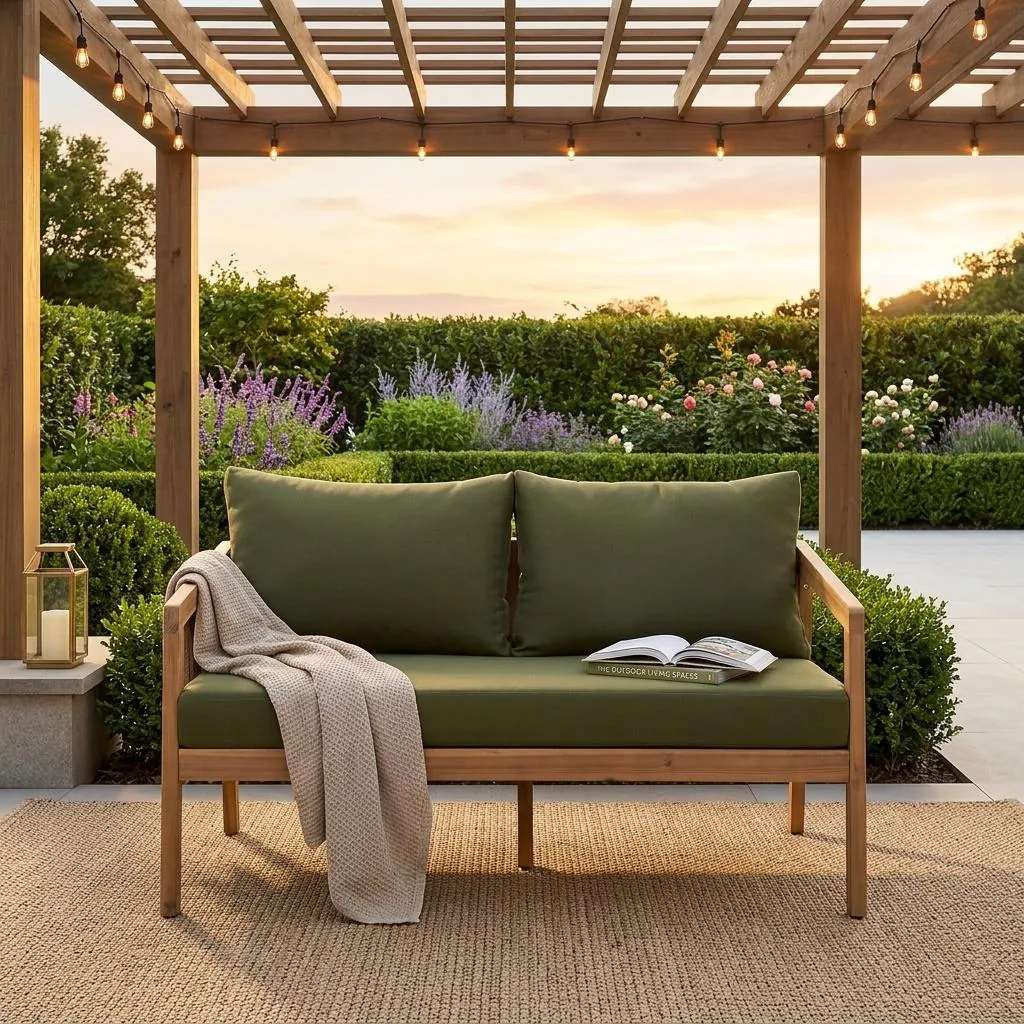 Acacia Wood Patio Loveseat Sofa with Thick Cushions by Leisure Zone - Image 13