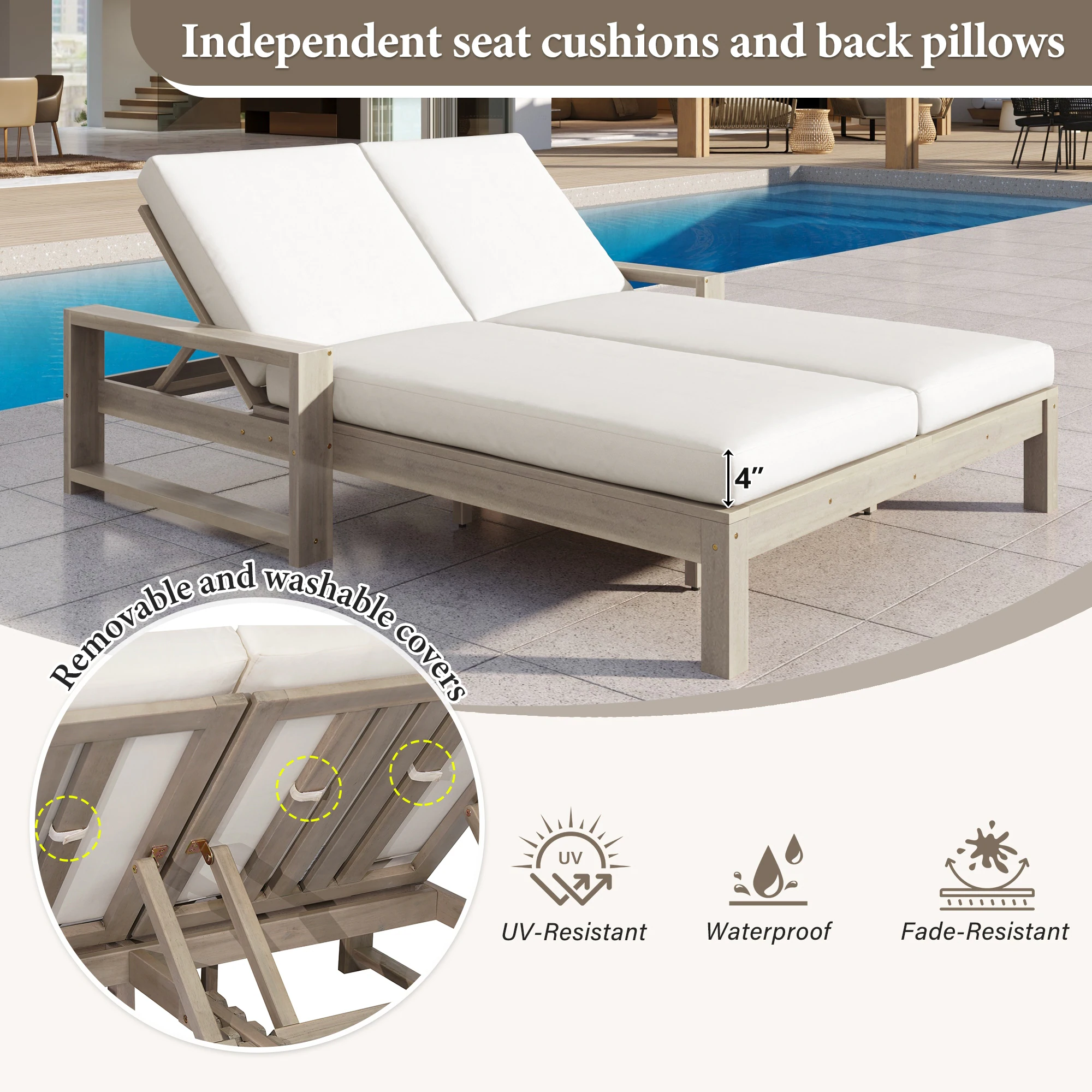 Outdoor Double Chaise Lounge Chair with Dual 5-Position Backrests by Leisure Zone - Image 23
