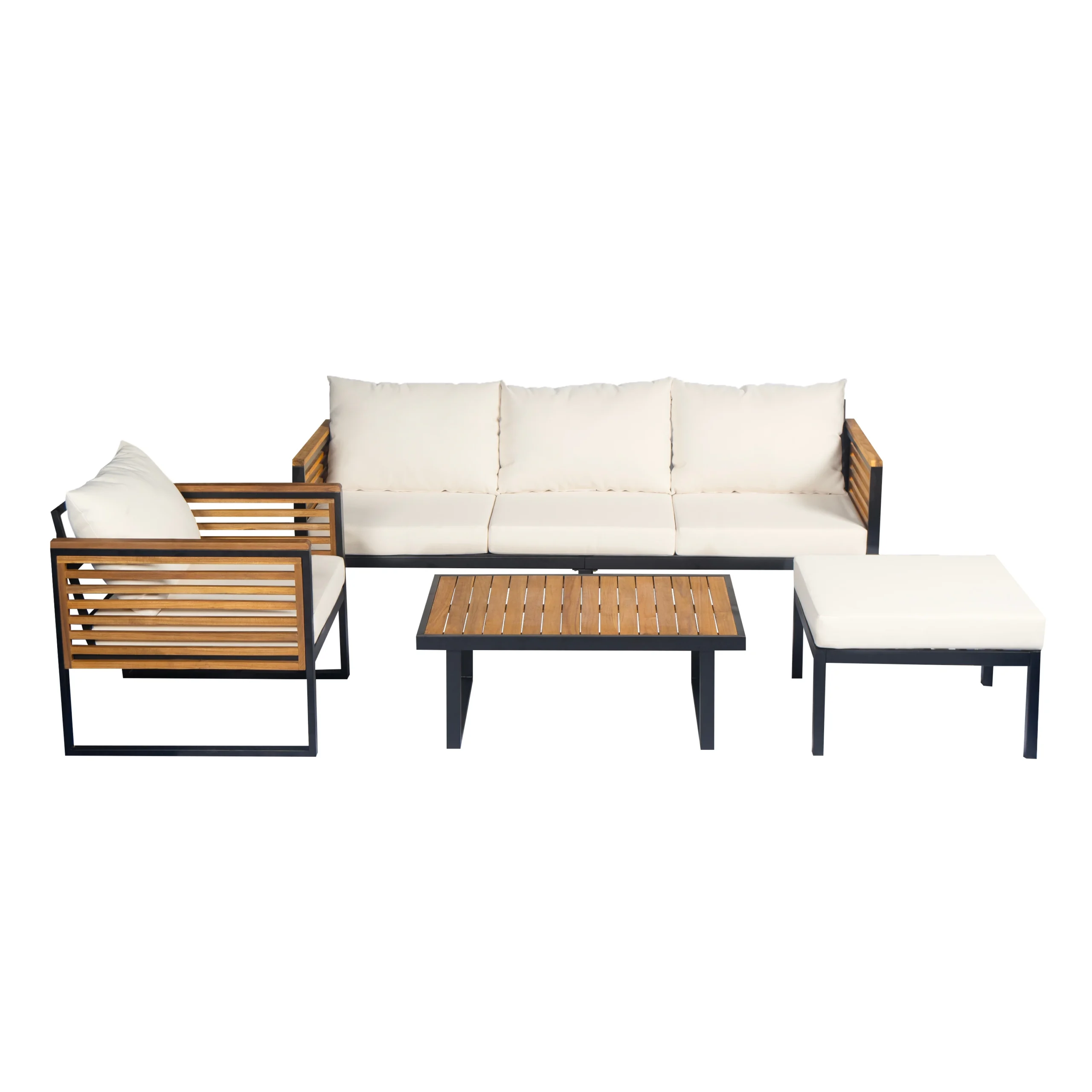 Acacia Wood & Metal Outdoor Sofa Set with High Back Cushions, Ottoman & Coffee Table by Leisure Zone - Image 22