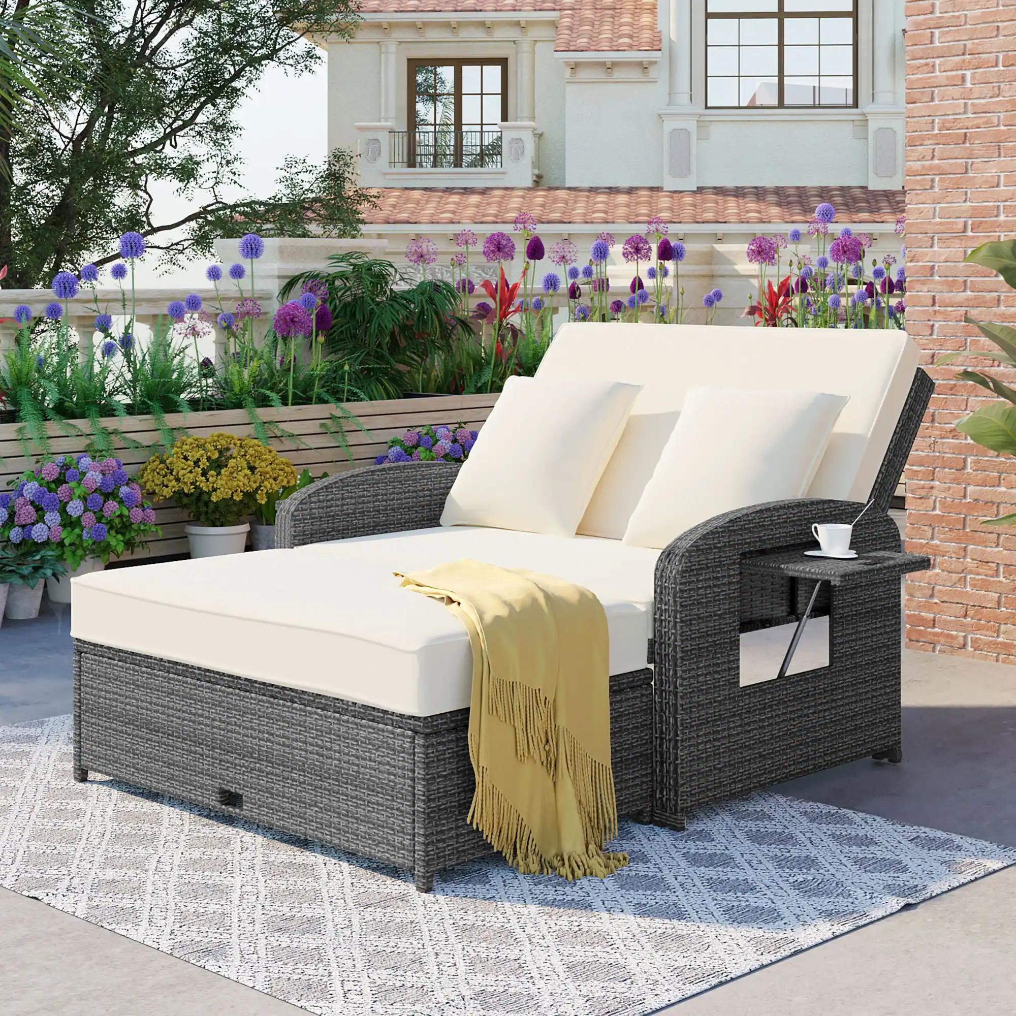 2-Person Reclining Daybed with Adjustable Back & Cushions by Leisure Zone