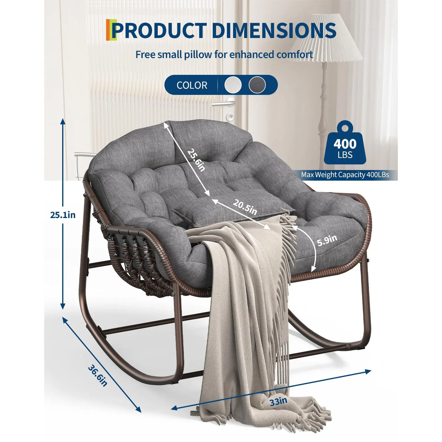 Oversized Rocking Papasan Egg Chair Grey Brown - Image 6