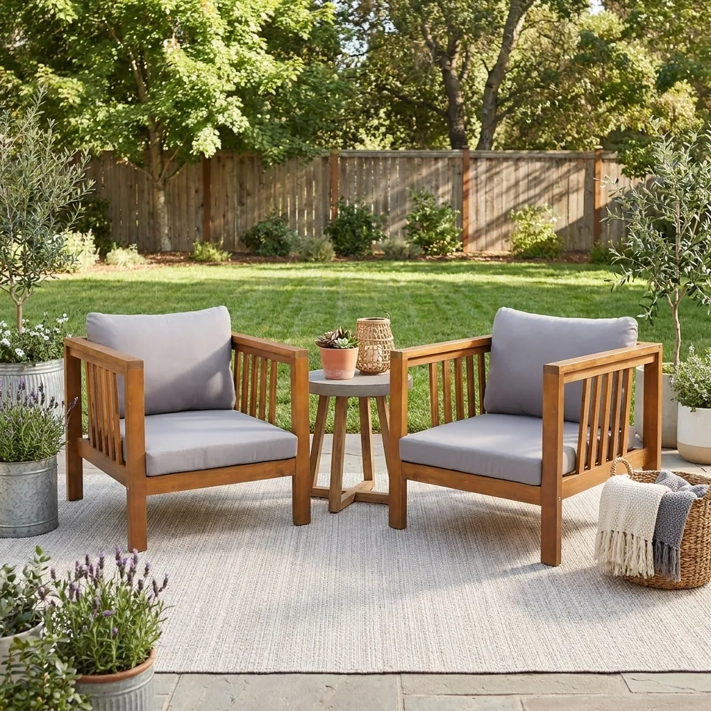 Outdoor Acacia Club Chair with Square Arms by Leisure Zone - Image 4