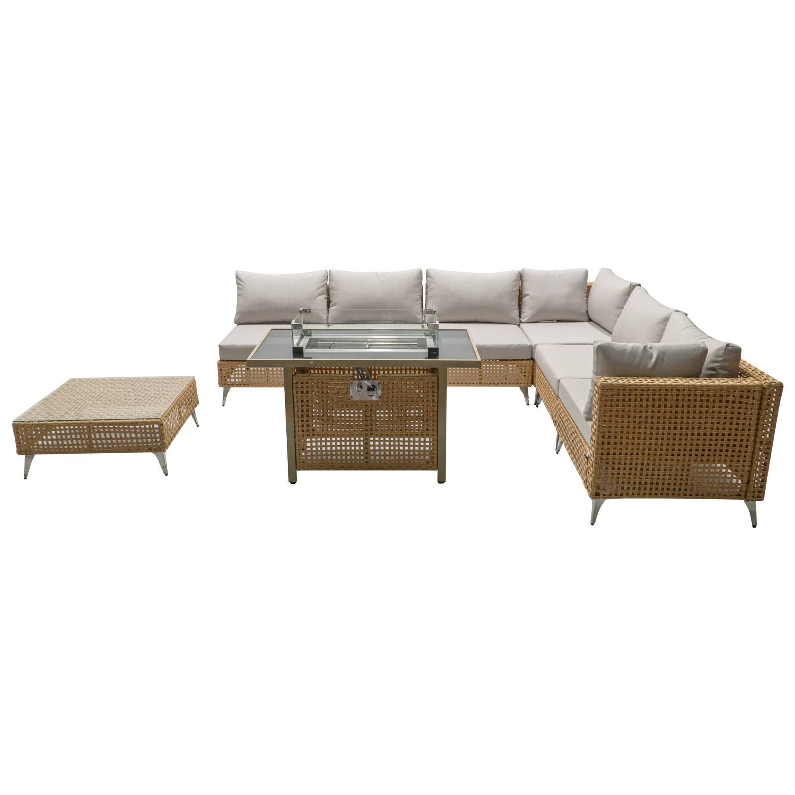 8-Piece Outdoor Patio Furniture Set with 60,000 BTU Propane Fire Pit Table by Leisure Zone - Image 19