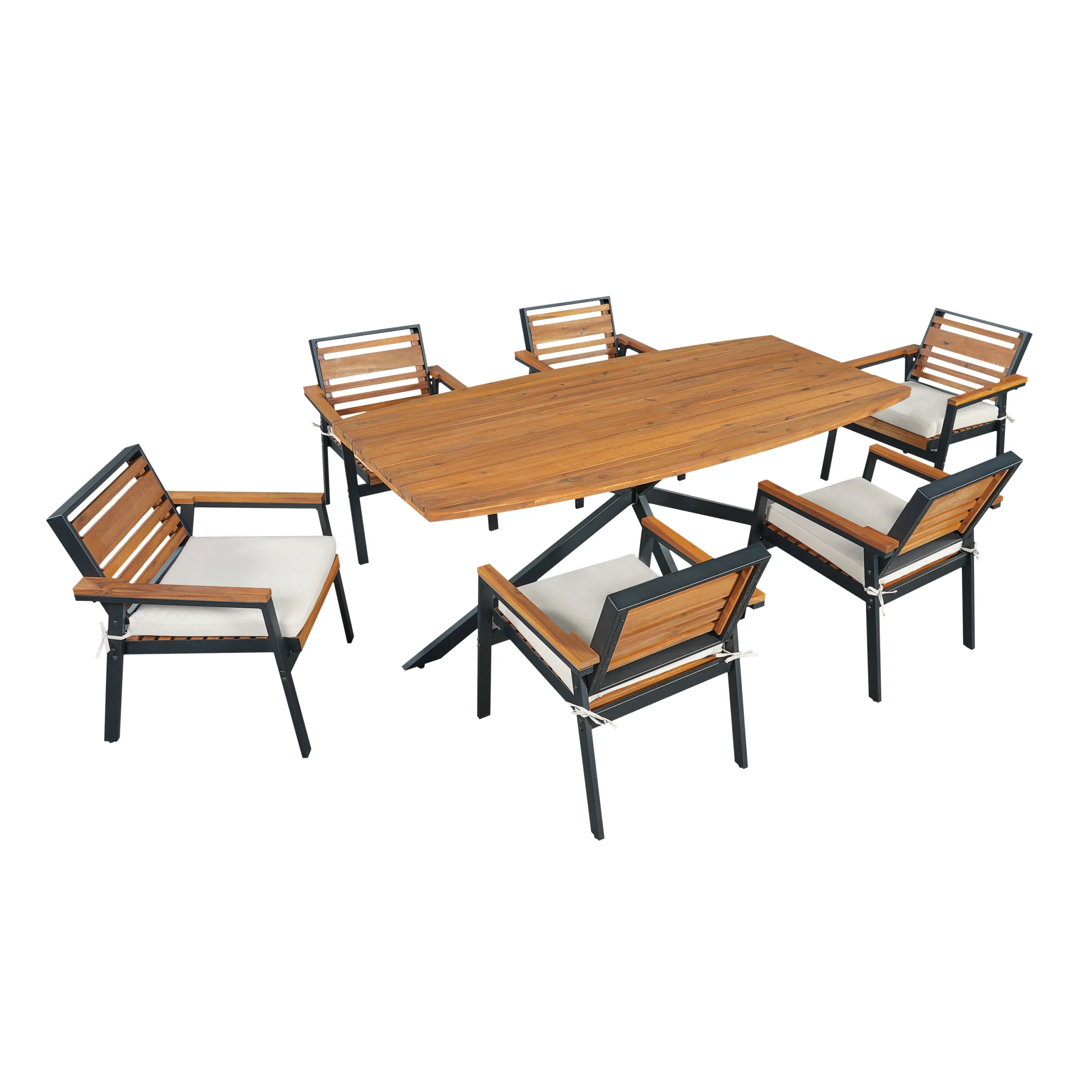 7-Piece Acacia Wood Patio Dining Set with X-Base Table & Cushioned Chairs by Leisure Zone - Image 5