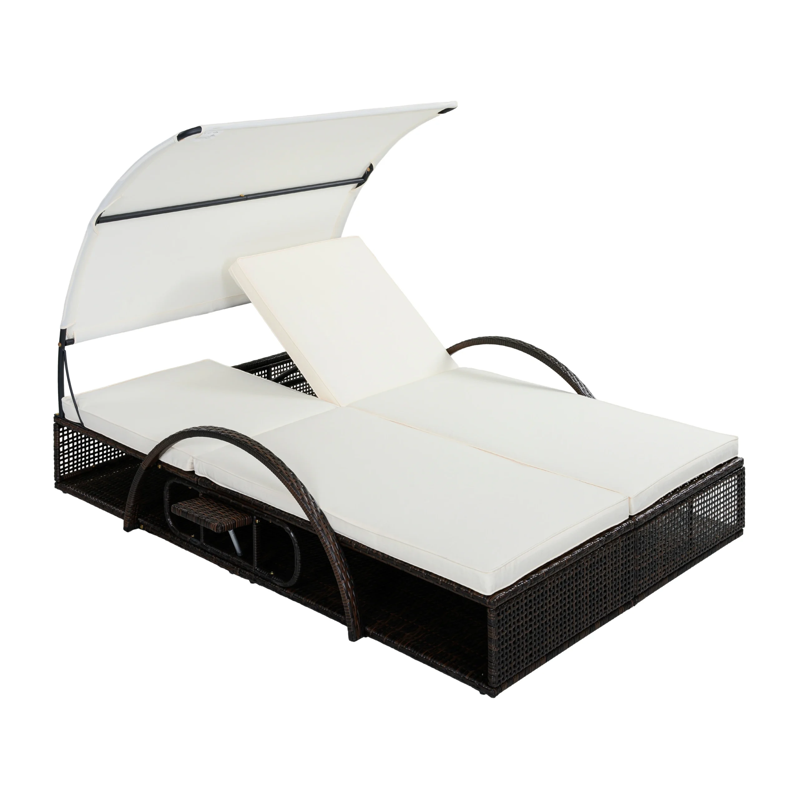 Double Outdoor Sun Lounger with Adjustable Backrest & Hidden Side Table by Leisure Zone - Image 6