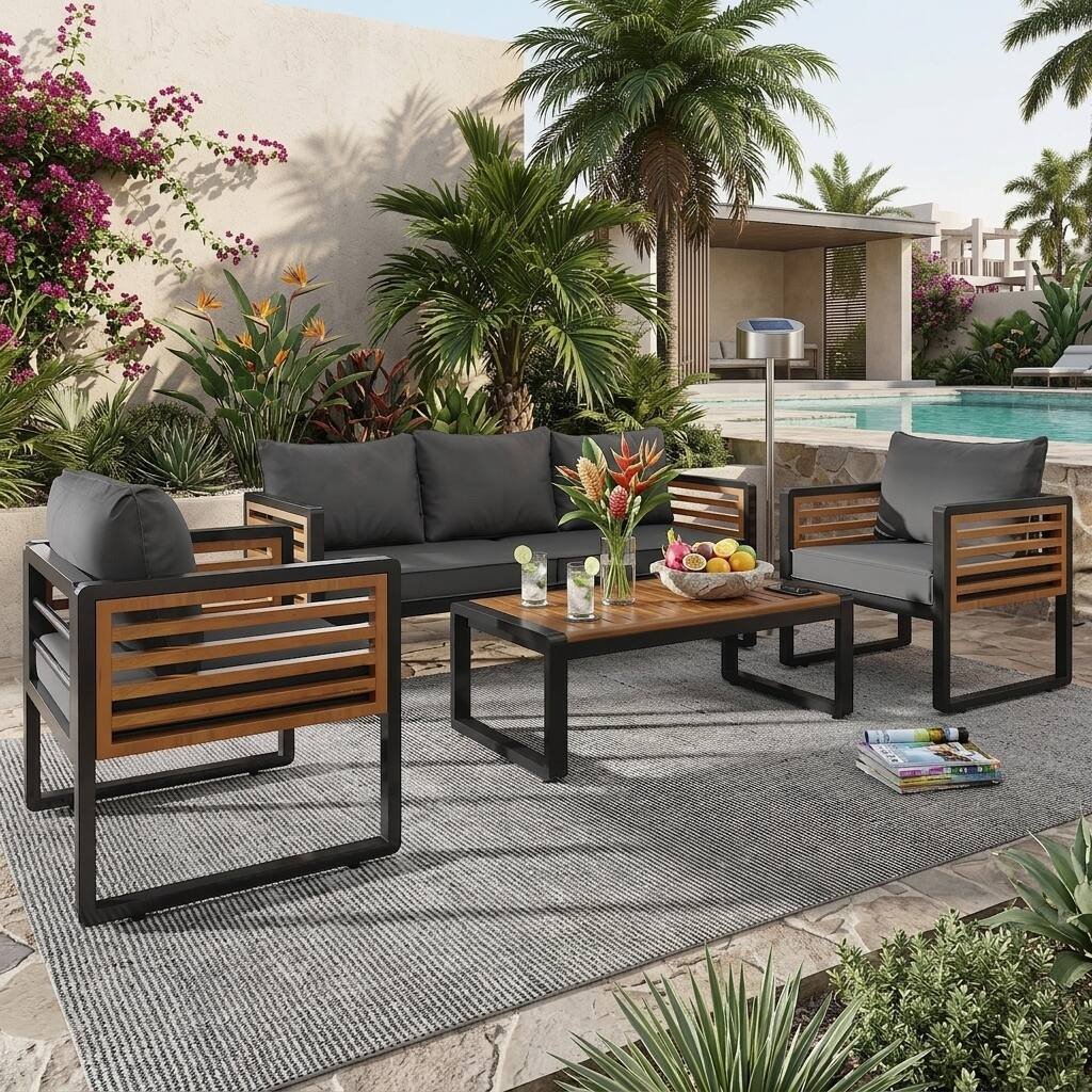 4-Piece Outdoor Conversation Set with Removable Cushions by Leisure Zone - Image 4